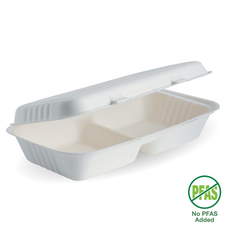 28x16x7cm / 11.6x6x3" 2-Compartment White Plant Fibre Clamshell 1