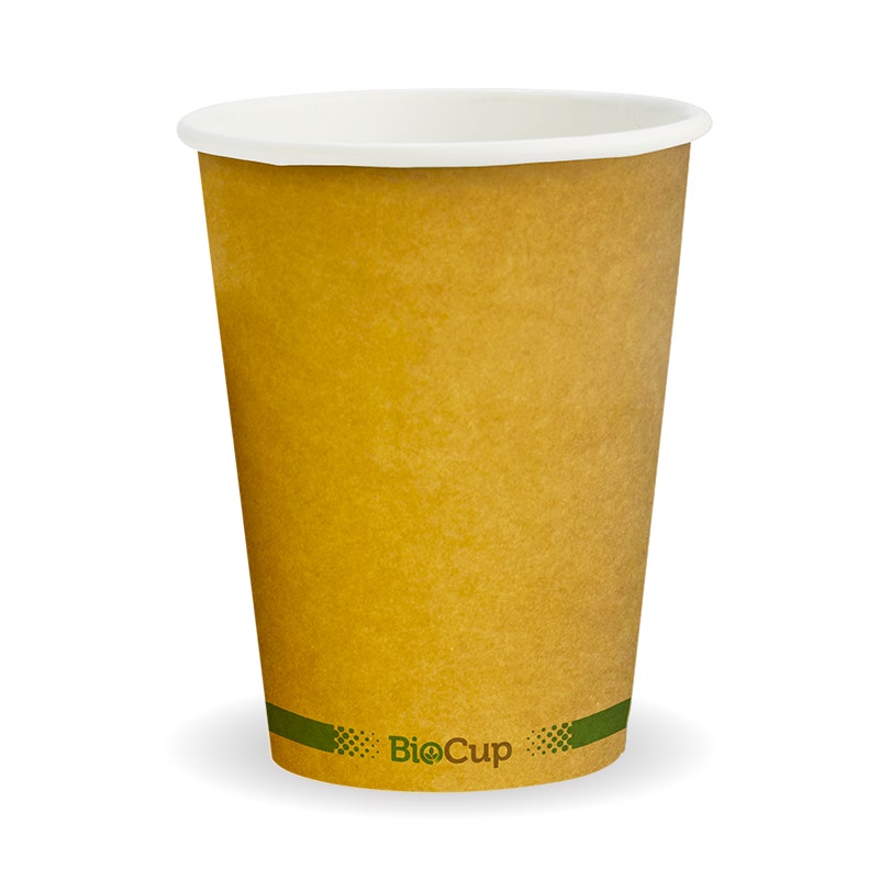390ml / 12oz (90mm) Kraft Green Stripe Single Wall BioCup 1
