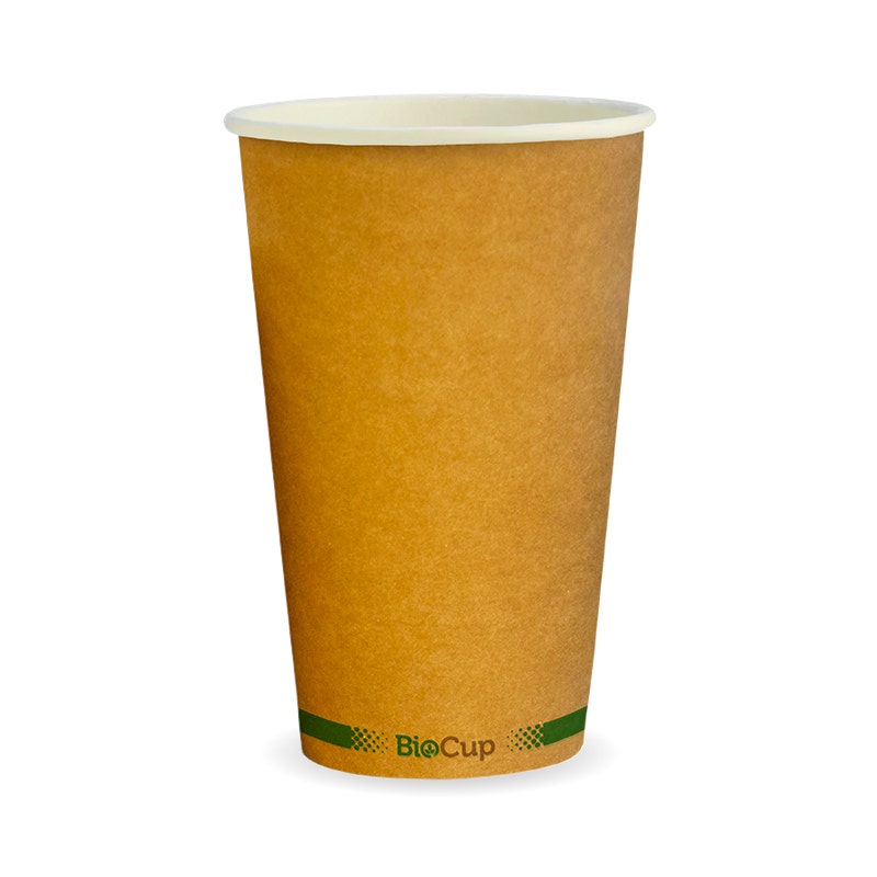 510ml / 16oz (90mm) Kraft Green Stripe Single Wall BioCup 1
